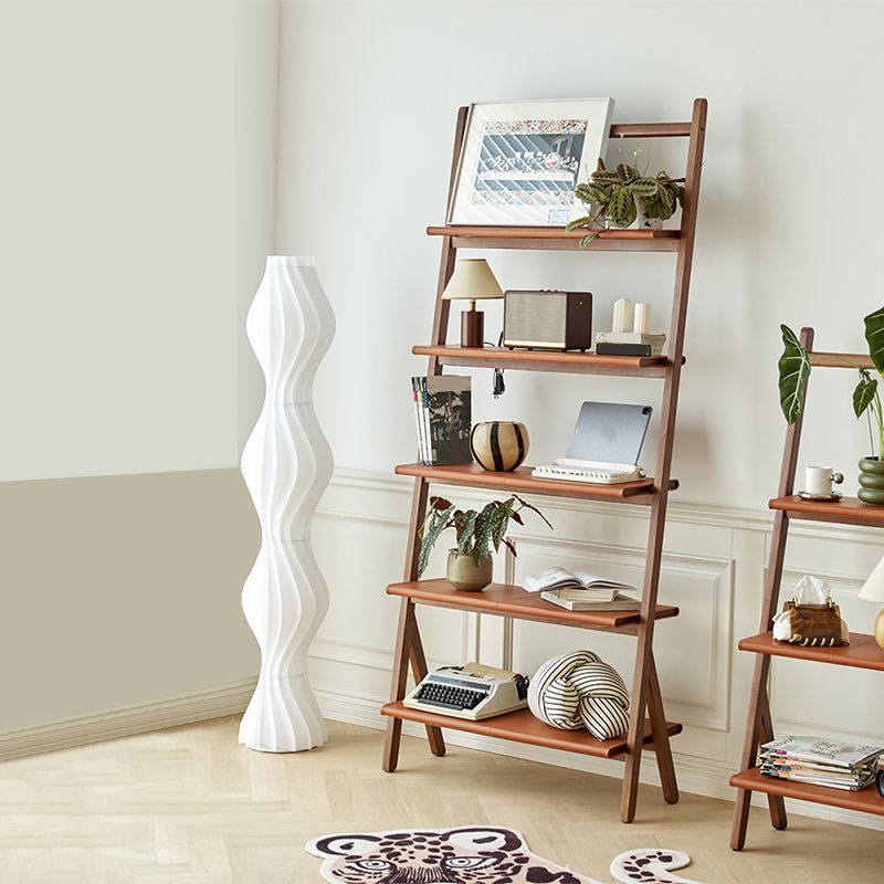 Modern Style Open Back Bookshelf Ladder Wooden Bookcase for Home Office