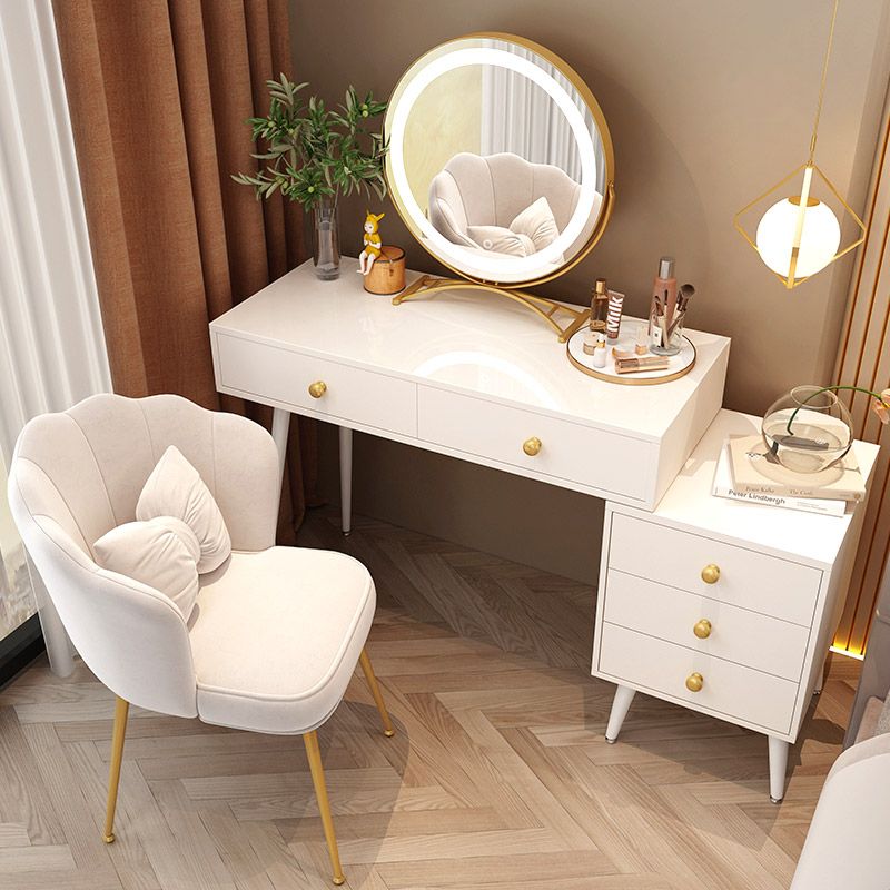 Modern White Solid Wood Makeup Vanity Desk Bedroom Vanity Dressing Table Set