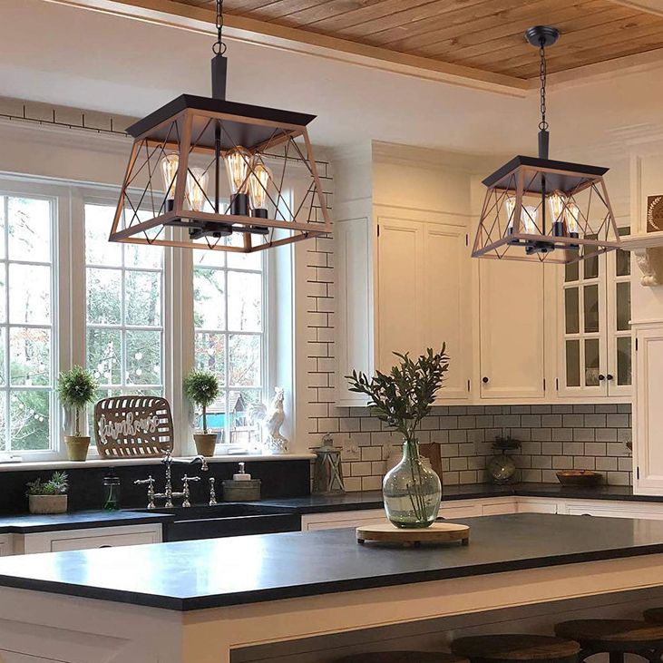 Lámpara colgante de estilo industrial de 15 pulgadas de ancho de 4 luces colgante de jaula de hierro retro de metal para restaurante