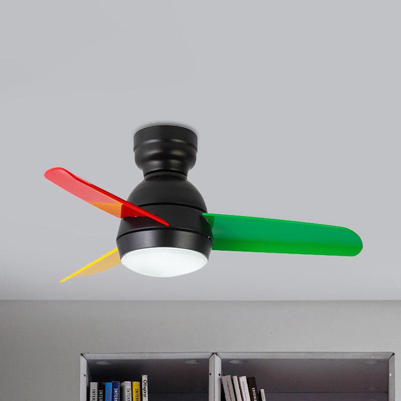 33,5 "W zeitgenössischer Kreis Hanges Lüfter Leichter Acrylwand/Fernbedienungskontrolle LED Semi Flushmount in Schwarz/Weiß/Rosa für Schlafzimmer, 3 Klingen