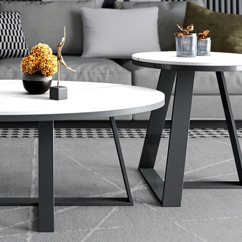 17.7" H Glam Oval Slate Coffee Table Metal Cross Legs Cocktail Table