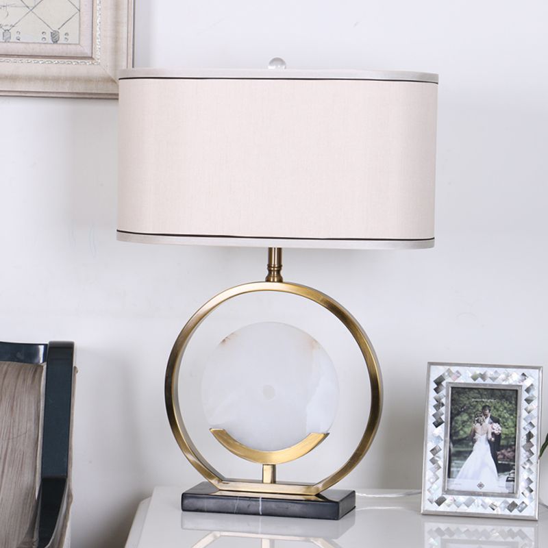 Marble Circle Desk Light Modernisme 1-Bulb Tissu Table Lampe en noir et or pour le salon