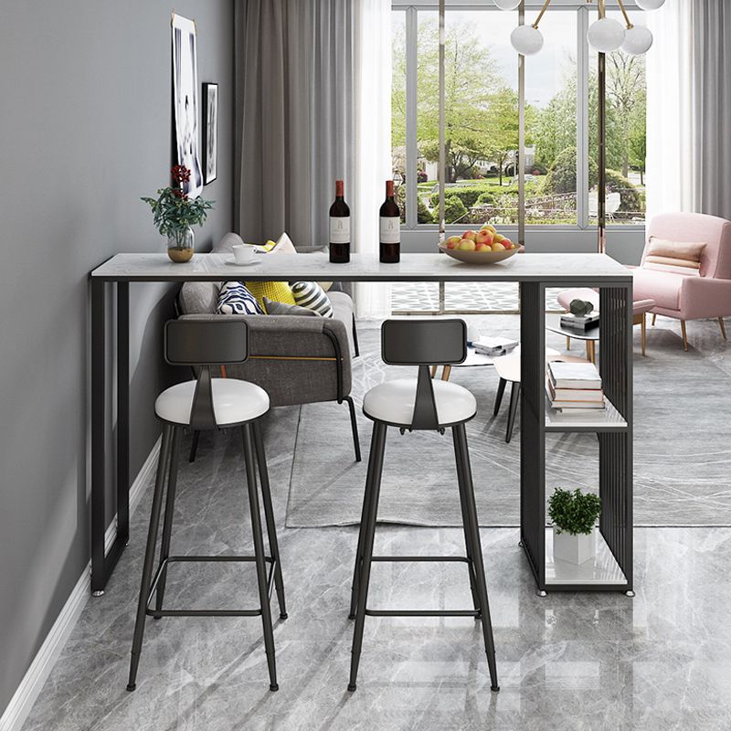 Rectangle Living Room Pub Height Dining Table Marble Bistro Table with Storage