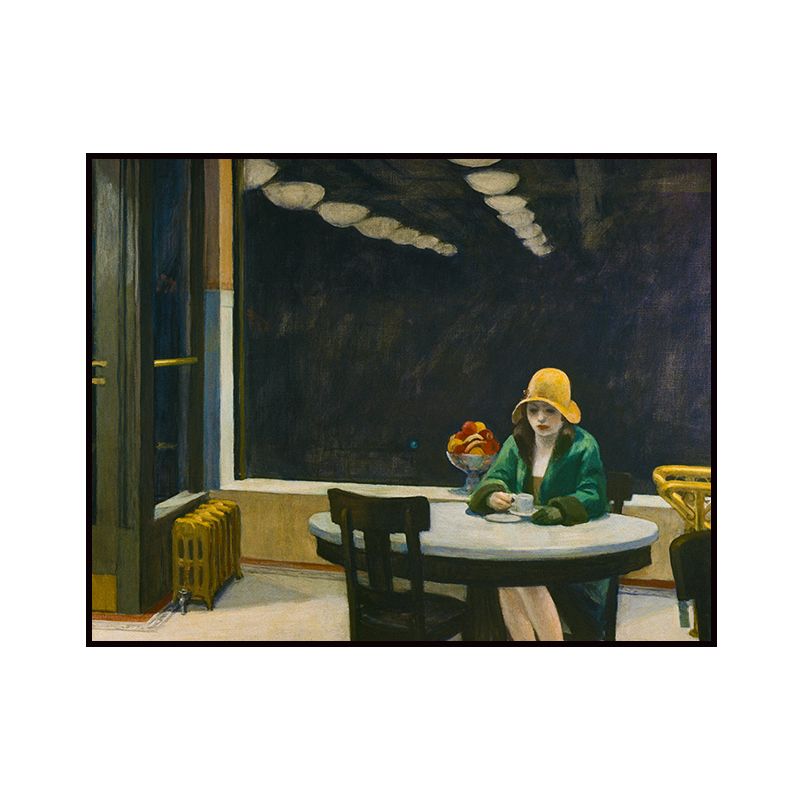 Nordic Figure Canvas Wall Art Black Woman Waiting in Cafe Painting for Sitting Room