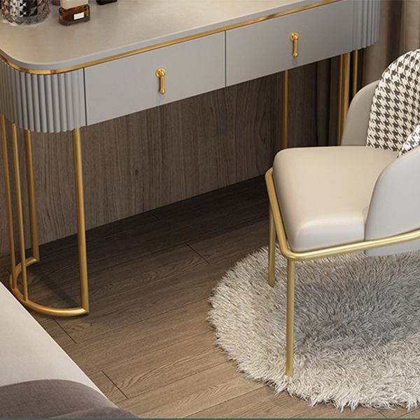 Glam Wood Frame Makeup Vanity Drawer Vanity in White with Gold Base