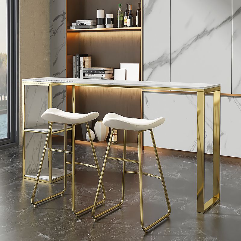 Marble Modern Sled Cocktail Bar Table with Storage Rectangle Counter Table