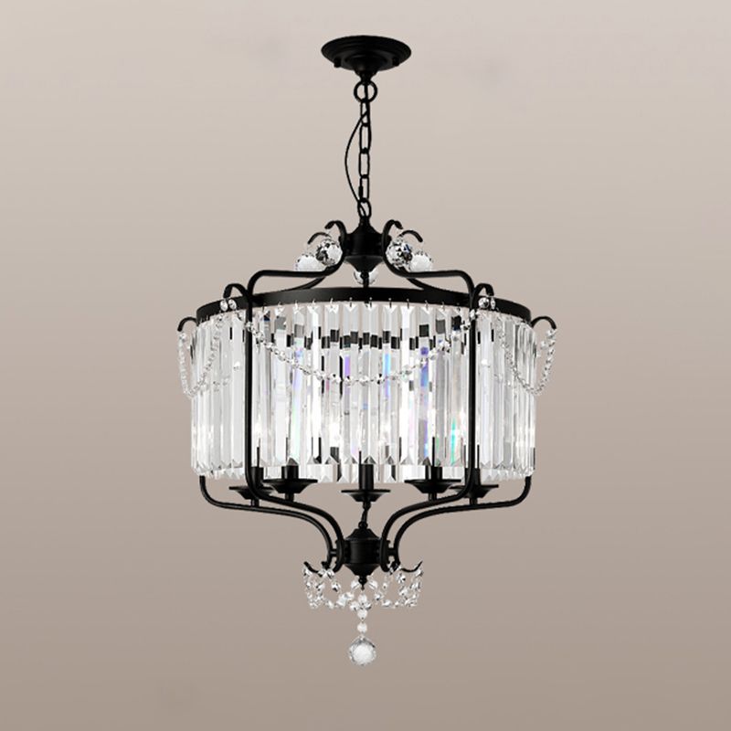 Clear K9 Crystal Chandelier Vintage Black Round Dining Room Hanging Light Fixture