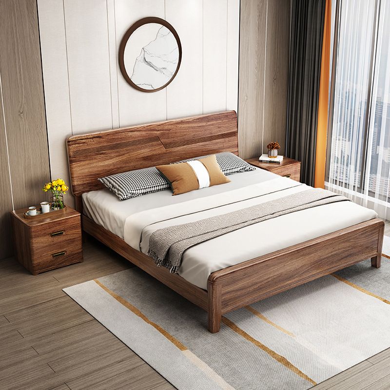 84.65 inch Wide Mid-century Bed Frame Pine Wood Panel Bed with Headboard