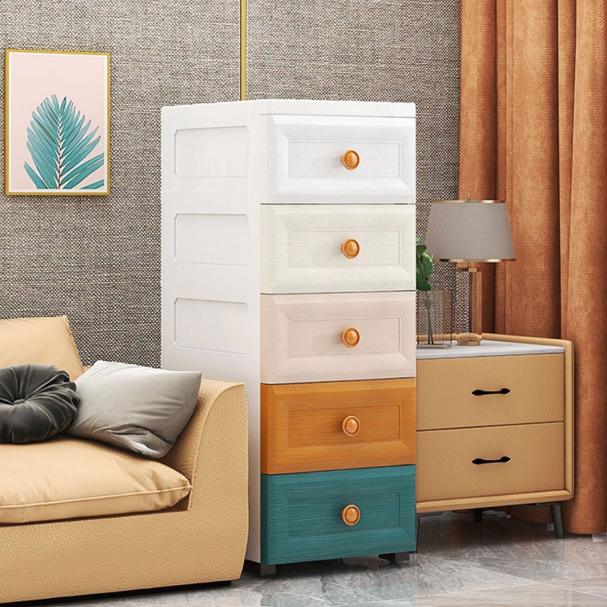 Scandinavian Kids Furniture Vertical Plastic Nursery Dresser with Drawers for Home