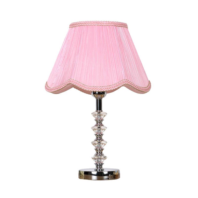 Scalloped Living Room Table Light Rural Single Light in Pink/Red/Coffee Night Lamp with Crystal Accent