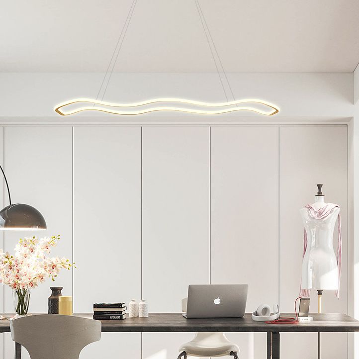 Metal Wavy Island Pendant Light Modern Style LED Island Lighting Fixture for Dinning Room
