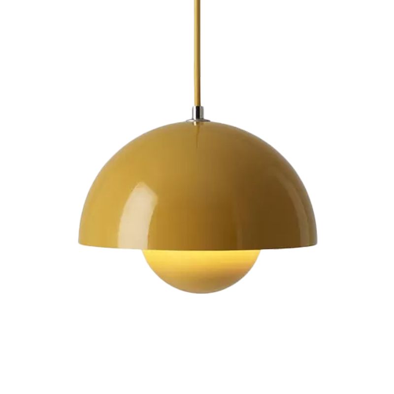 Macaron Dome Pendant Lighting Iron 1 Head Dining Table Suspension Lamp in Pink/Green/Yellow with Inner Capsule Diffuser