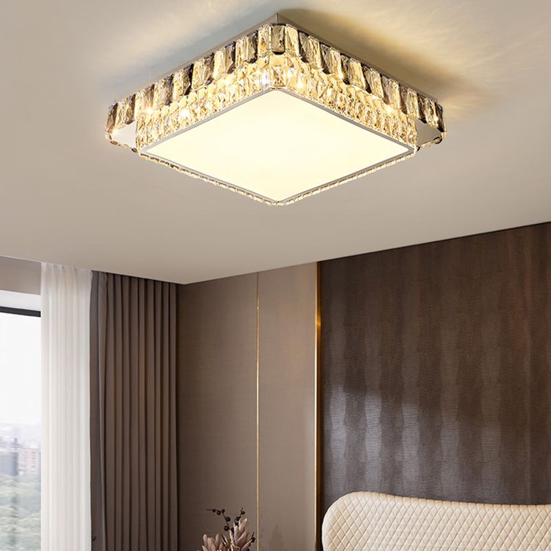 Plafonnier LED en cristal de luxe moderne en acier inoxydable géométrique encastré