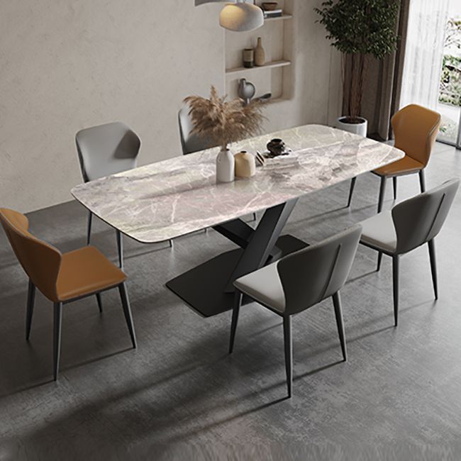 Rechthoek traditionele luxe eettafel gesinterde stenen tafel met zwarte voetstukbasis