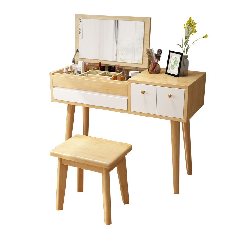 Modern 3-Drawer Solid Wood Vanity Makeup Table Vanity Stool
