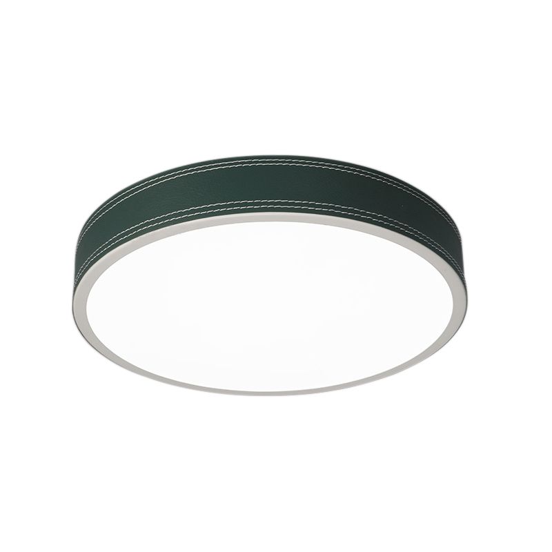 Luz de techo de disco con luz LED nórdica de montaje empotrado de cuero rojo/azul/verde para dormitorio en blanco cálido/blanco, 12 "/16"/19,5 "de diámetro