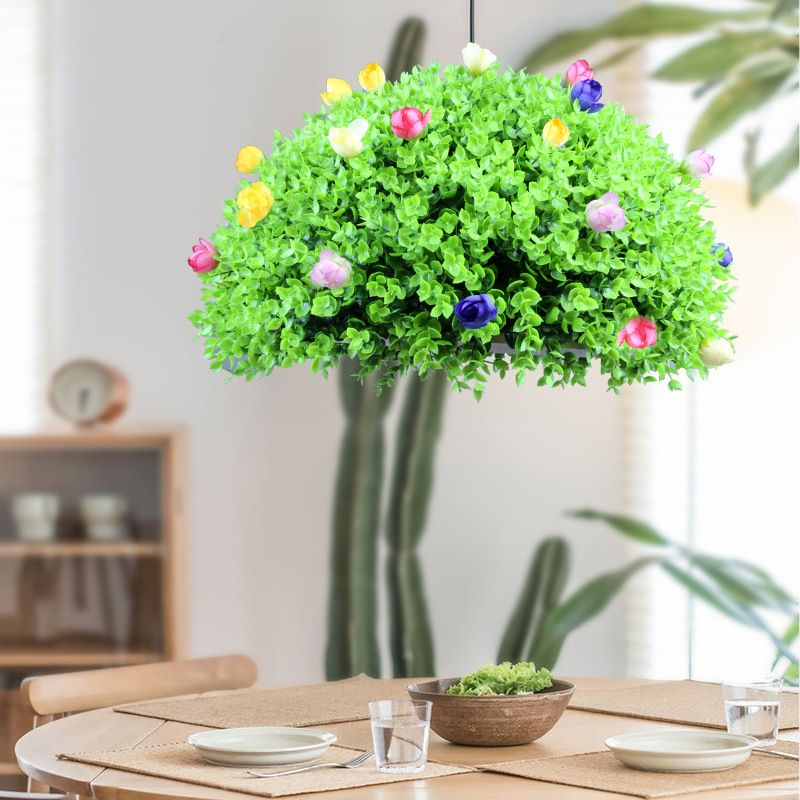 1-leichter gewölbter Hanglamp-Kit Factory Green Metallic Suspension Lighting mit künstlichem Blumen-Deko