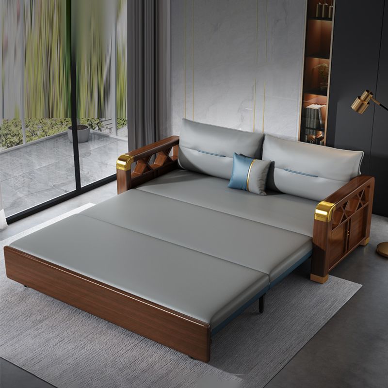Square Arms Glam Sofa Bed Solid Wood Foldable Pillow Back Sleeper Sofa
