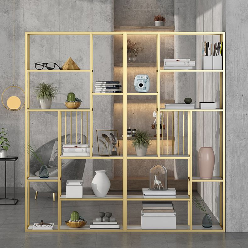 Modern Metal Bookcase with Rectangular Shelves Etagere Bookshelf , 9.8" W X 78.7" H