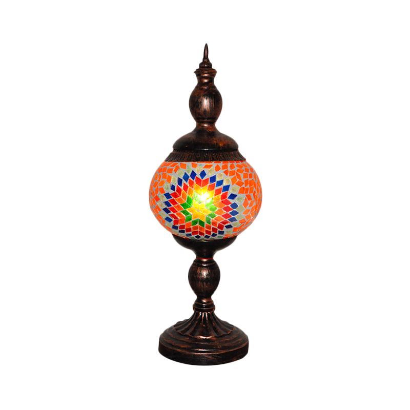 Stained Glass Orange Table Lamp Tower 1 Head Traditional Nightstand Light for Study Room