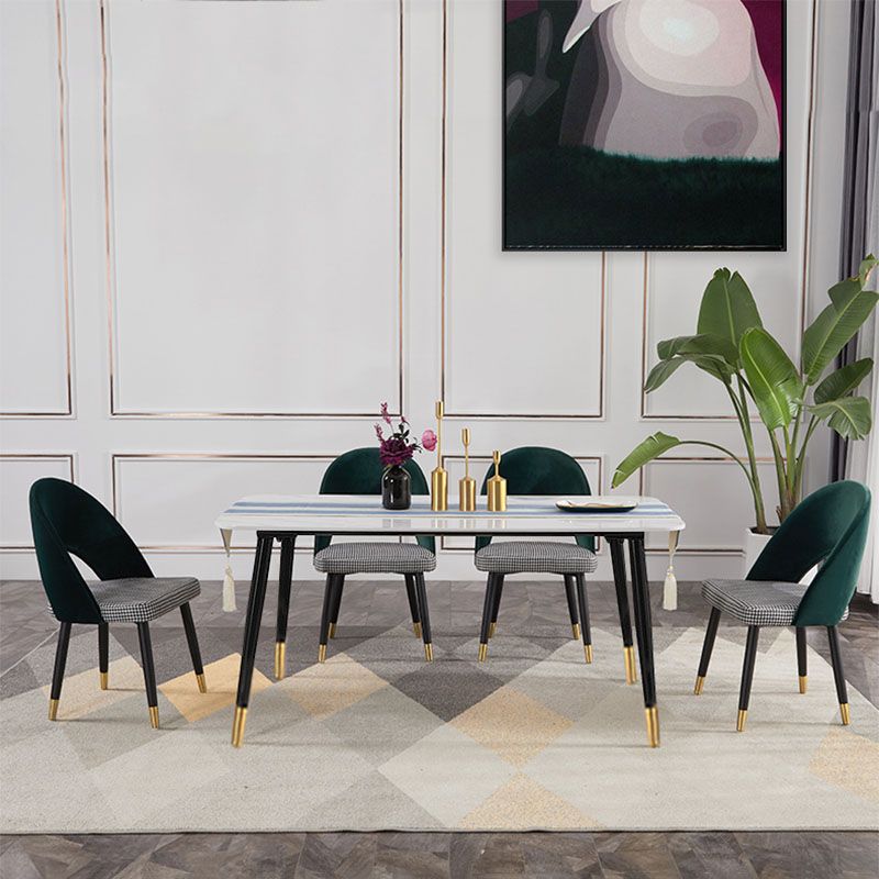 Sillas de comedor Nordic Glam, sillas laterales sin brazos con respaldo abierto para cocina con patas de metal