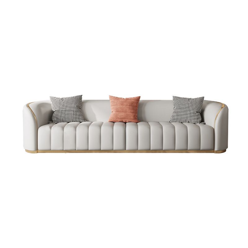 Contemporary Leather Sofa Tight Back Tuxedo Arm Sofa for Living Room