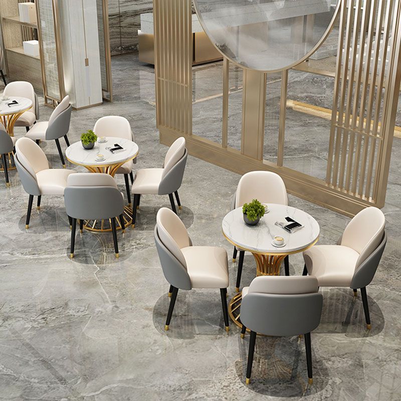 Gold Pedestal Dining Table Modern Style Round Stone Top Table