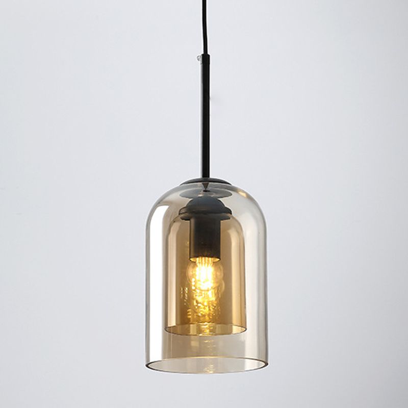 Double Glass Single Pendant Light in Modern Creative Style Wrought Iron Hanging Lamp for Dining Room