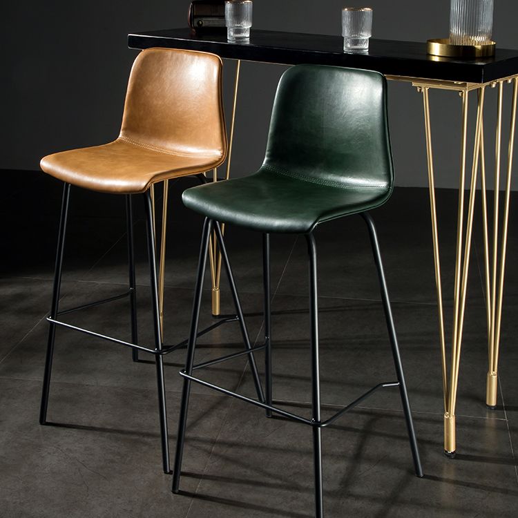 Contemporary Style Low Back Upholstered Bar Stool with Metal Legs