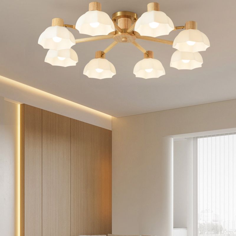 Geometric Shape Wood Flush Light Modern Style Multi Lights Flush Mount Fixture in Brown