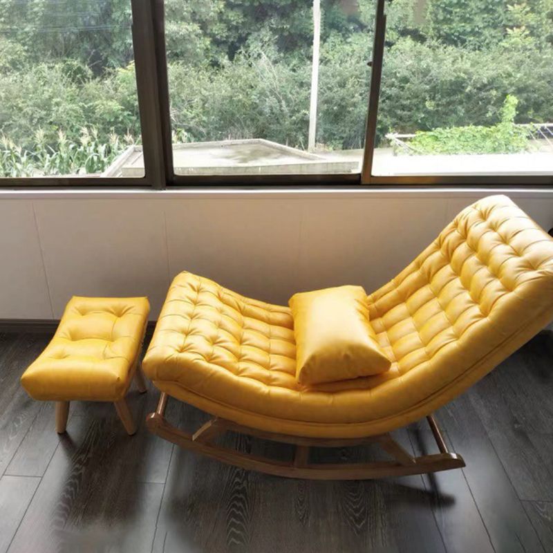 Modern Rocker Faux Leather Tufted Cushions Seat Belt Rocking Accent Chair