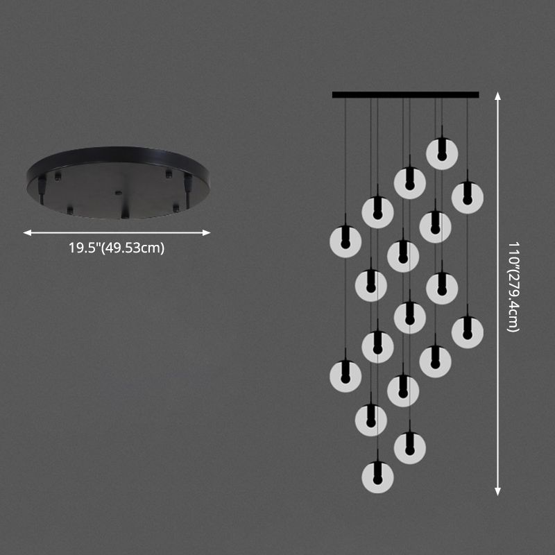White Glass Cluster Globe Pendant Simplicity Black Multi-Light Ceiling Lamp for Staircase
