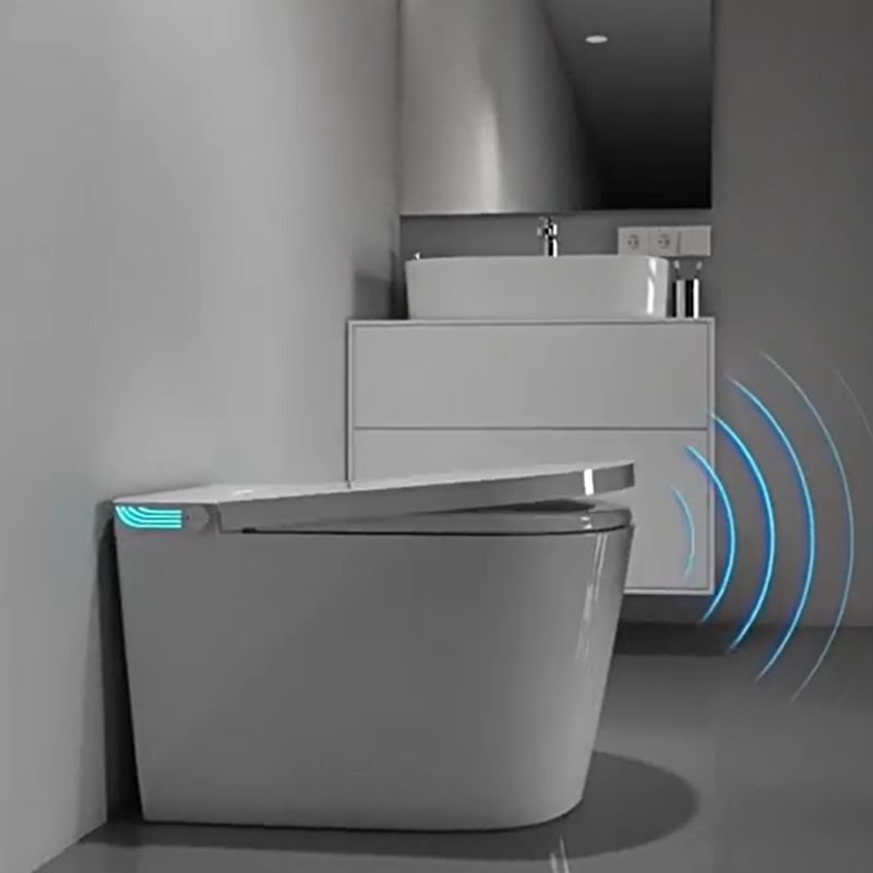 Modern Floor Mount Flush Toilet Heated Seat Included White Toilet Bowl for Washroom