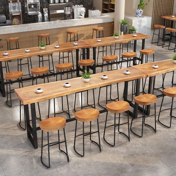 Modern 1/9 Pieces Bar Table Set Rectangle Pine Wood Counter Table with Stools for Cafe