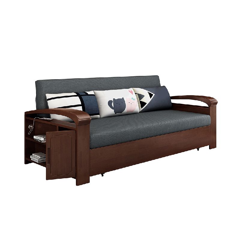 Grey Contemporary Linen Square Arm Sofa Bed Standard Sofa for Living Room