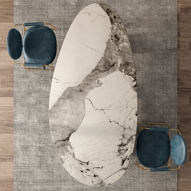Oval Sintered Stone Dining Table Luxury Table in White with Metal 3 Legs Base