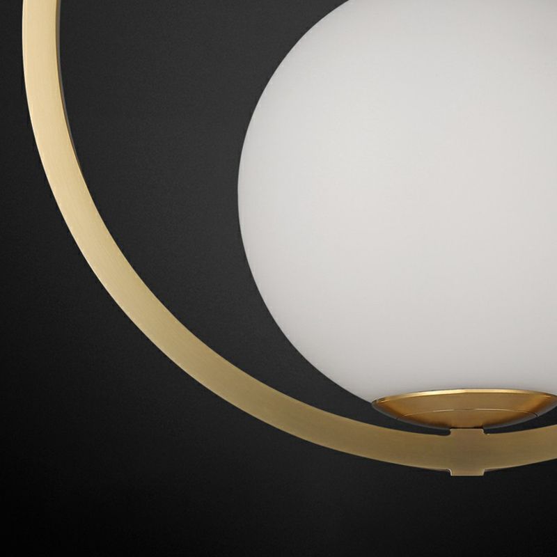 Ball Opaque Glass Ceiling Suspension Lamp Simplicity Single Brass Drop Pendant with Metal Ring