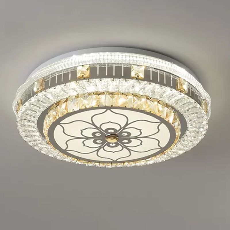 Éclairage de plafond de chambre à coucher de tambour incrusté de cristal LED plafonnier moderne en blanc