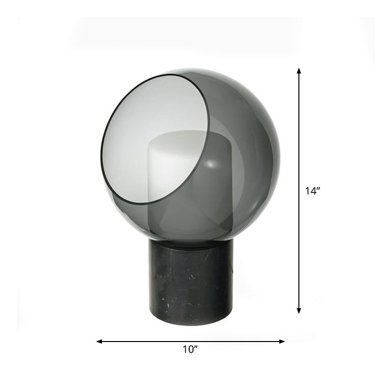 Hémisphère Nightstand Lampe Designer Smoky Glass 8 "/ 10" de large 1 tête de tête de table noire avec base en marbre