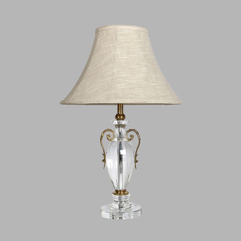 Bell Fabric Night Light Rustic Single Head Bedroom Nightstand Lamp in Beige with Crystal Base