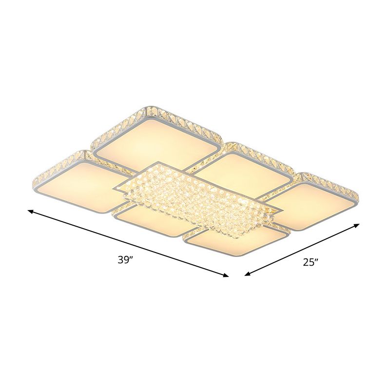 LED Kristall Flush Decke Licht zeitgenössisch weiß quadratisch Wohnzimmer Flush Mount Lampe in Weiß/Warm Licht