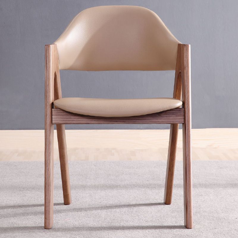 Open Back Dining Side Chair Solid Wood Dining Chair in Brown