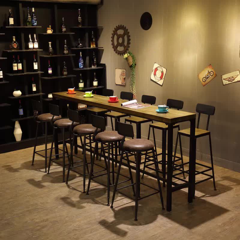 Contemporary Rectangle Bar Dining Table Solid Wood Bar Table in Brown