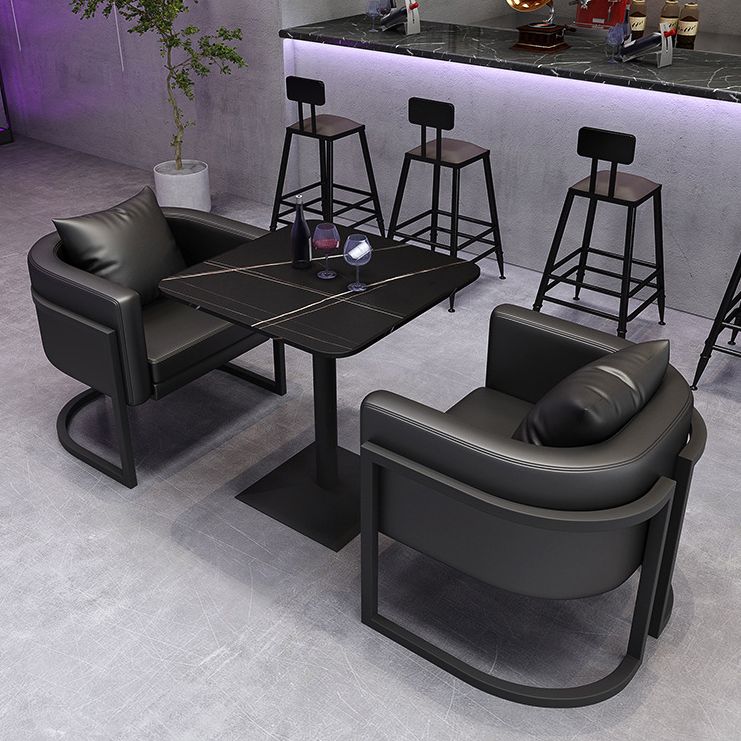 Industrial Dining Table Black Sintered Stone Table with Metal Base for Dining Room