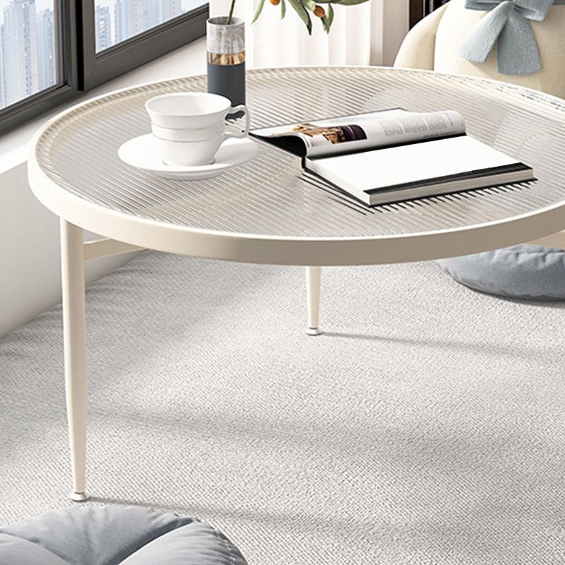 11.8" H Modern Round Glass Coffee Table Iron 3 Legs Cocktail Table