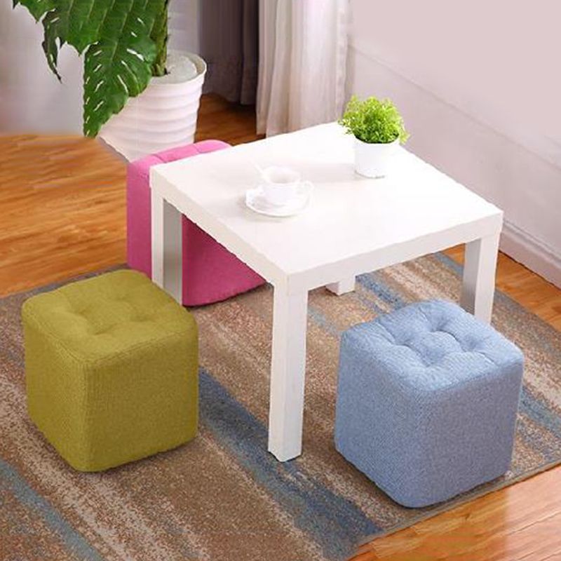 Modern Pouf Ottoman Fabric Upholstered Tufted Solid Color Square Ottoman