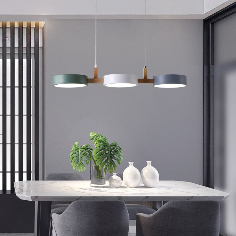 3-Light LED Island Light in Modern Creative Style Wooden Macaron Pendant Light with Acrylic Shade