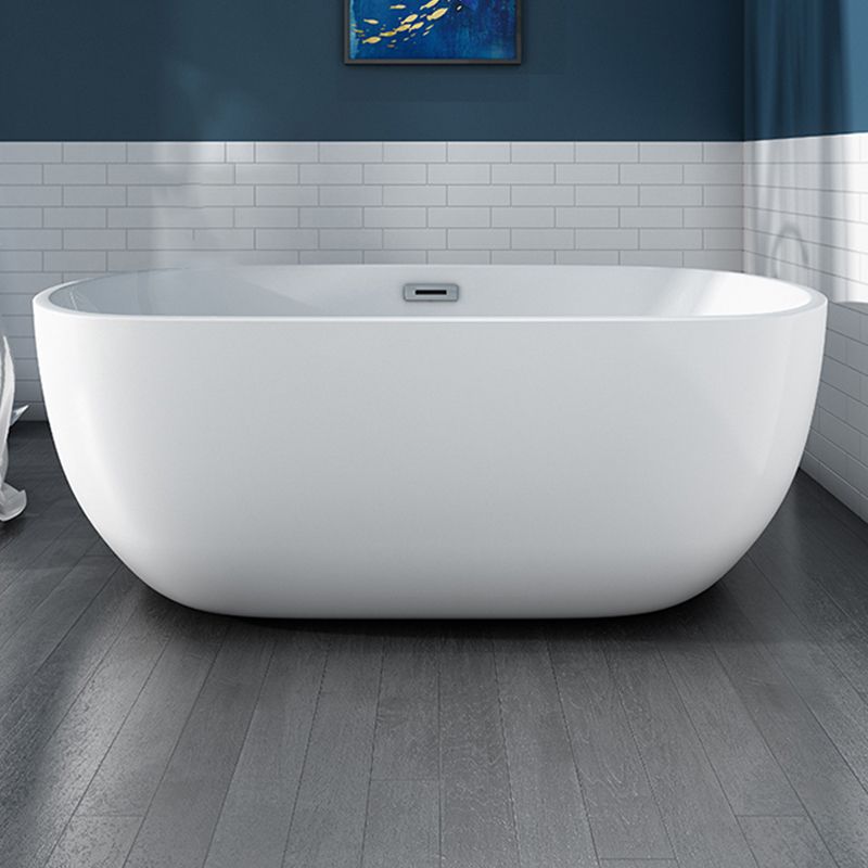 White Acrylic Oval Bathtub for Home Soaking Freestanding Tub with Drain