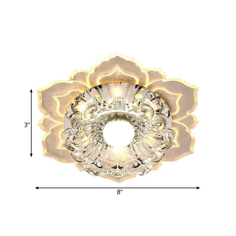 LED-bloemplafondarmatuur, minimalistische, heldere kristallen inbouwlamp in warm/meerkleurig licht