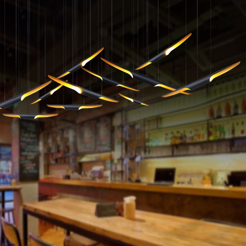 Industrial Pendant Light Linear Shape Island Lamp with Metal Shade for Living Room